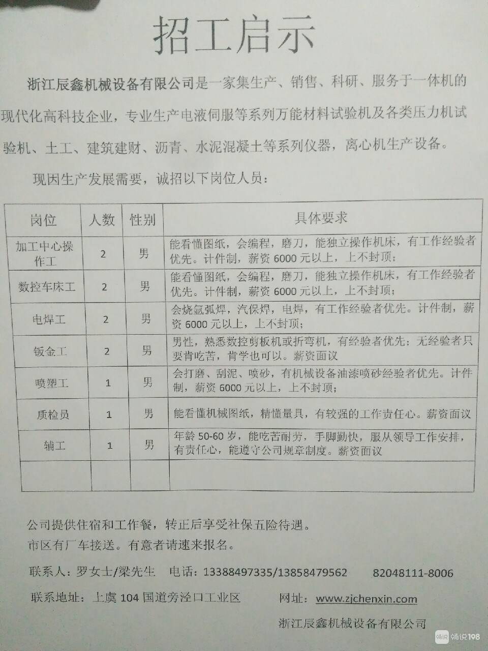 機(jī)床廠最新招聘